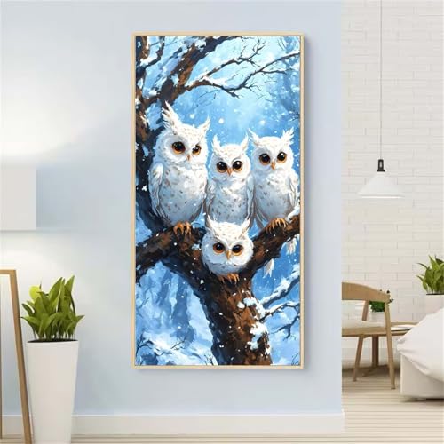 5D Diamond Painting Eule Diamond Painting Set Erwachsene, Winter Diamant Painting Bilder Kinder, DIY Diamond Dots Dimond Painting Cross Stitch Stickerei Kunsthandwerk, Geschenke für Wanddeko 31x62inch von Yeefion