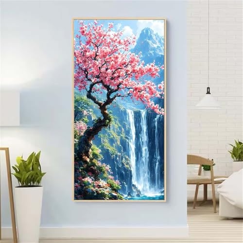 5D Diamond Painting Fallen Diamond Painting Set Erwachsene, KirschblüTen Diamant Painting Bilder Kinder, Diamond Dots Dimond Painting Cross Stitch Stickerei Kunsthandwerk Set, für Wanddeko 27x55inch von Yeefion