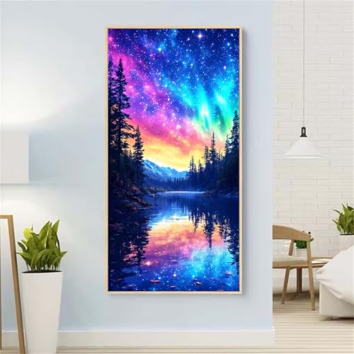 5D Diamond Painting Farbe Diamond Painting Set Erwachsene, Polarlicht Diamant Painting Bilder Kinder, DIY Diamond Dots Dimond Painting Cross Stitch Stickerei Kunsthandwerk Set, für Wanddeko 39x78inch von Yeefion