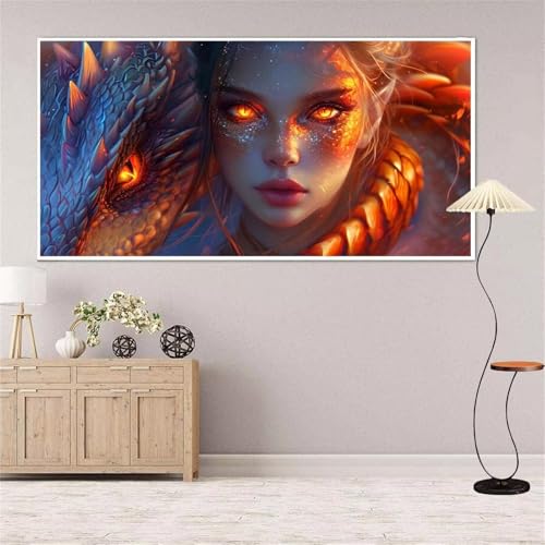 5D Diamond Painting Frau Diamond Painting Set Erwachsene, Drachen Diamant Painting Bilder Kinder, DIY Diamond Dots Dimond Painting Cross Stitch Stickerei Kunsthandwerk Set, für Wanddeko 13x27inch von Yeefion