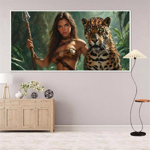 5D Diamond Painting Frau Diamond Painting Set Erwachsene, Leopard Diamant Painting Bilder Kinder, DIY Diamond Dots Dimond Painting Cross Stitch Stickerei Kunsthandwerk Set, für Wanddeko 13x27inch von Yeefion