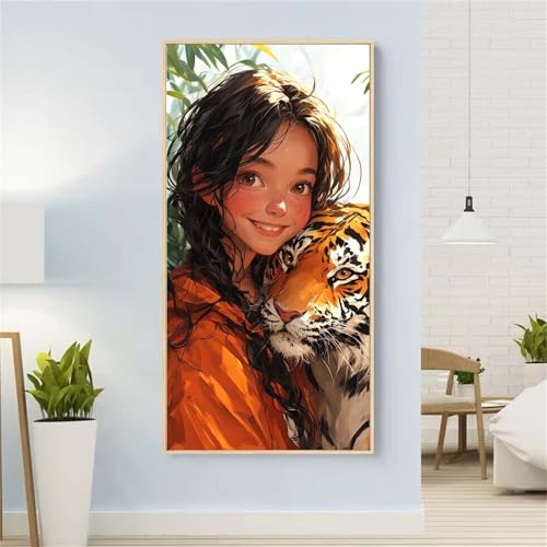 5D Diamond Painting Frau Diamond Painting Set Erwachsene, Tiger Diamant Painting Bilder Kinder, DIY Diamond Dots Dimond Painting Cross Stitch Stickerei Kunsthandwerk, Geschenke für Wanddeko 35x70inch von Yeefion