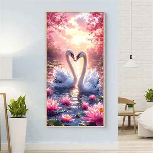 5D Diamond Painting Gans Diamond Painting Set Erwachsene, Lotus Diamant Painting Bilder Kinder, DIY Diamond Dots Dimond Painting Cross Stitch Stickerei Kunsthandwerk, Geschenke für Wanddeko 27x55inch von Yeefion