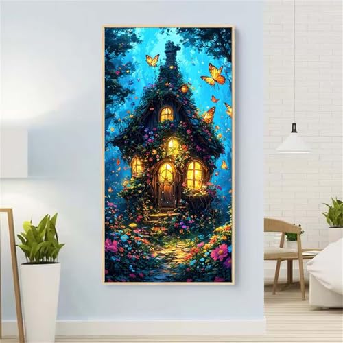 5D Diamond Painting HäUser Diamond Painting Set Erwachsene, Schmetterling Diamant Painting Bilder Kinder, DIY Diamond Dots Dimond Painting Cross Stitch Stickerei Kunsthandwerk, für Wanddeko 23x47inch von Yeefion