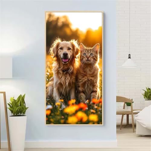 5D Diamond Painting Hund Diamond Painting Set Erwachsene, Katze Diamant Painting Bilder Kinder, DIY Diamond Dots Dimond Painting Cross Stitch Stickerei Kunsthandwerk, Geschenke für Wanddeko 21x43inch von Yeefion