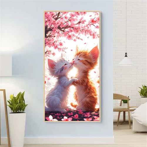 5D Diamond Painting Katze Diamond Painting Set Erwachsene, Landschaft Diamant Painting Bilder Kinder, DIY Diamond Dots Dimond Painting Cross Stitch Stickerei Kunsthandwerk Set, für Wanddeko 23x47inch von Yeefion