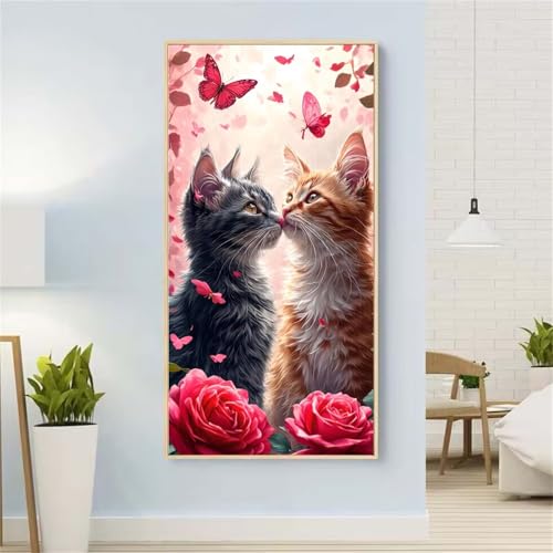 5D Diamond Painting Katze Diamond Painting Set Erwachsene, Rose Diamant Painting Bilder Kinder, DIY Diamond Dots Dimond Painting Cross Stitch Stickerei Kunsthandwerk, Geschenke für Wanddeko 21x43inch von Yeefion