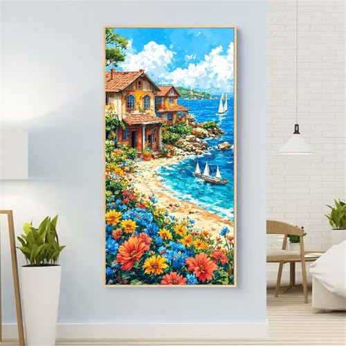 5D Diamond Painting Landschaft Diamond Painting Set Erwachsene, Chrysantheme Diamant Painting Bilder Kinder, Diamond Dots Dimond Painting Cross Stitch Stickerei Kunsthandwerk, für Wanddeko 23x47inch von Yeefion