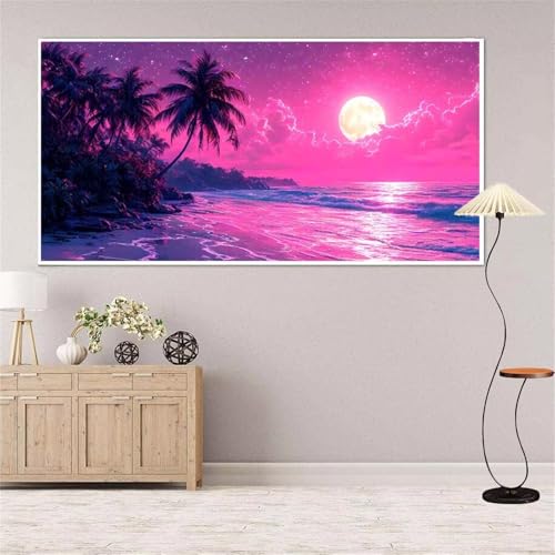 5D Diamond Painting Mond Diamond Painting Set Erwachsene, Kokosnussbaum Diamant Painting Bilder Kinder, DIY Diamond Dots Dimond Painting Cross Stitch Stickerei Kunsthandwerk Set,für Wanddeko 13x27inch von Yeefion