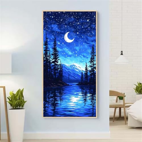 5D Diamond Painting Mond Diamond Painting Set Erwachsene, Wald Diamant Painting Bilder Kinder, Diamond Dots Dimond Painting Cross Stitch Stickerei Kunsthandwerk Set, Geschenke für Wanddeko 47x94inch von Yeefion