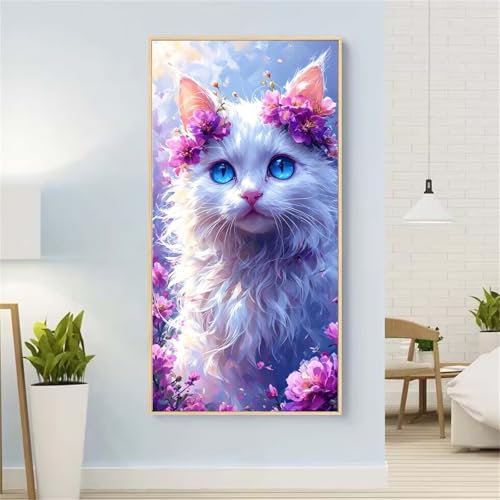 5D Diamond Painting Niedlich Diamond Painting Set Erwachsene, Katze Diamant Painting Bilder Kinder, DIY Diamond Dots Dimond Painting Cross Stitch Stickerei Kunsthandwerk Set, für Wanddeko 47x94inch von Yeefion