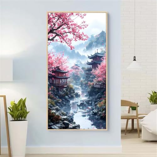 5D Diamond Painting Pavillon Diamond Painting Set Erwachsene, Landschaft Diamant Painting Bilder Kinder, Diamond Dots Dimond Painting Cross Stitch Stickerei Kunsthandwerk Set, für Wanddeko 23x47inch von Yeefion