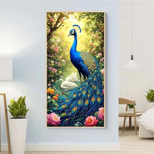 5D Diamond Painting Pfau Diamond Painting Set Erwachsene, Gans Diamant Painting Bilder Kinder, Diamond Dots Dimond Painting Cross Stitch Stickerei Kunsthandwerk Set, Geschenke für Wanddeko 13x27inch von Yeefion