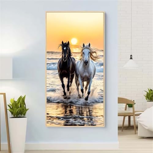 5D Diamond Painting Pferd Diamond Painting Set Erwachsene, Sonnenuntergang Diamant Painting Bilder Kinder, DIY Diamond Dots Dimond Painting Cross Stitch Stickerei Kunsthandwerk, für Wanddeko 31x62inch von Yeefion