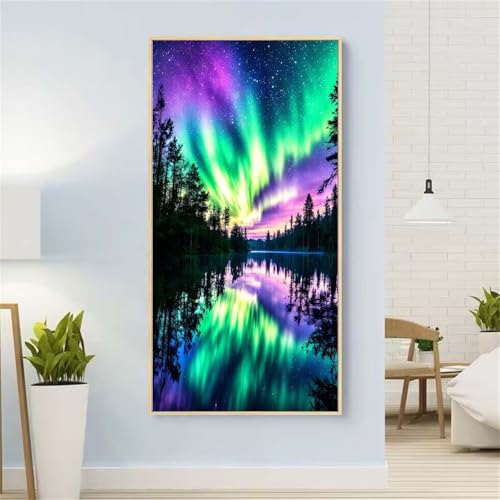 5D Diamond Painting Polarlicht Diamond Painting Set Erwachsene, Baum Diamant Painting Bilder Kinder, DIY Diamond Dots Dimond Painting Cross Stitch Stickerei Kunsthandwerk Set, für Wanddeko 15x31inch von Yeefion