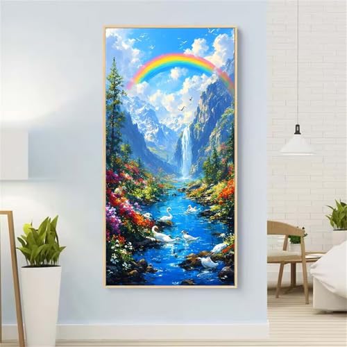 5D Diamond Painting Regenbogen Diamond Painting Set Erwachsene, Landschaft 1 Diamant Painting Bilder Kinder, Diamond Dots Dimond Painting Cross Stitch Stickerei Kunsthandwerk, für Wanddeko 15x31inch von Yeefion