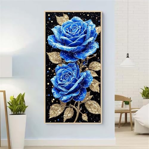 5D Diamond Painting Rose Diamond Painting Set Erwachsene, Blau Diamant Painting Bilder Kinder, Diamond Dots Dimond Painting Cross Stitch Stickerei Kunsthandwerk Set, Geschenke für Wanddeko 15x31inch von Yeefion