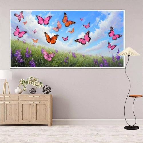 5D Diamond Painting Schmetterling Diamond Painting Set Erwachsene, Wiese Diamant Painting Bilder Kinder, Diamond Dots Dimond Painting Cross Stitch Stickerei Kunsthandwerk Set, für Wanddeko 13x27inch von Yeefion