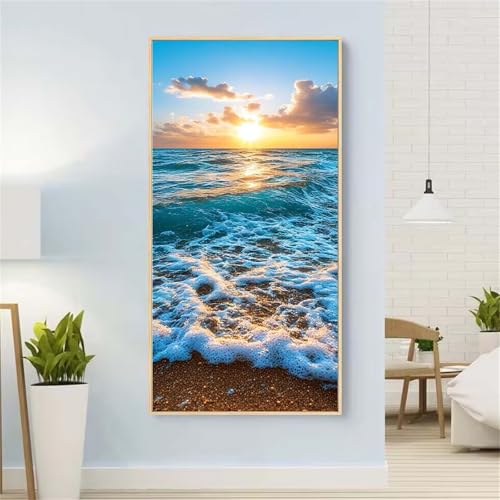 5D Diamond Painting Sonnenaufgang Diamond Painting Set Erwachsene, Meer Diamant Painting Bilder Kinder, DIY Diamond Dots Dimond Painting Cross Stitch Stickerei Kunsthandwerk Set,für Wanddeko 31x62inch von Yeefion