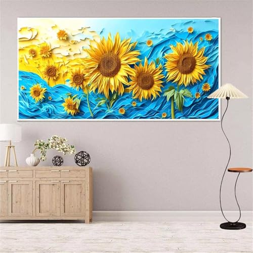 5D Diamond Painting Sonnenblume Diamond Painting Set Erwachsene, Blau Diamant Painting Bilder Kinder, DIY Diamond Dots Dimond Painting Cross Stitch Stickerei Kunsthandwerk Set, für Wanddeko 13x27inch von Yeefion