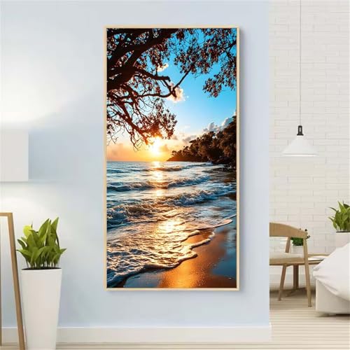 5D Diamond Painting Sonnenuntergang Diamond Painting Set Erwachsene, Baum Diamant Painting Bilder Kinder, DIY Diamond Dots Dimond Painting Cross Stitch Stickerei Kunsthandwerk, für Wanddeko 39x78inch von Yeefion