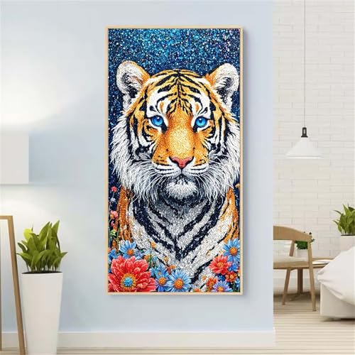 5D Diamond Painting Tiger Diamond Painting Set Erwachsene, Chrysantheme Diamant Painting Bilder Kinder, DIY Diamond Dots Dimond Painting Cross Stitch Stickerei Kunsthandwerk Set,für Wanddeko 47x94inch von Yeefion