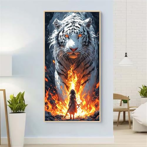 5D Diamond Painting Tiger Diamond Painting Set Erwachsene, Karikatur Diamant Painting Bilder Kinder, DIY Diamond Dots Dimond Painting Cross Stitch Stickerei Kunsthandwerk Set, für Wanddeko 15x31inch von Yeefion