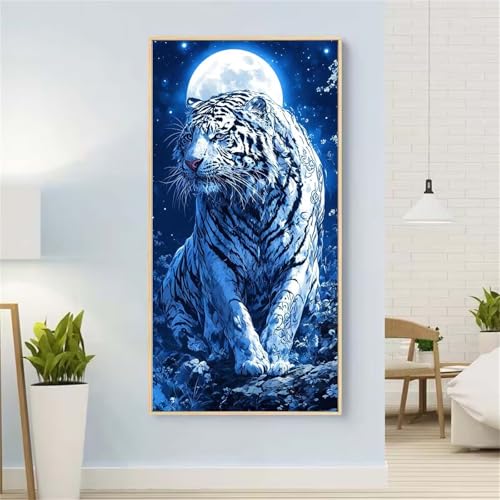 5D Diamond Painting Tiger Diamond Painting Set Erwachsene, Mond Diamant Painting Bilder Kinder, DIY Diamond Dots Dimond Painting Cross Stitch Stickerei Kunsthandwerk, Geschenke für Wanddeko 23x47inch von Yeefion