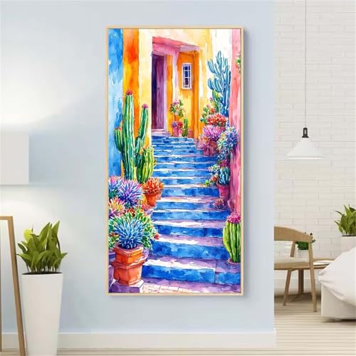 5D Diamond Painting Treppe Diamond Painting Set Erwachsene, Blume Diamant Painting Bilder Kinder, DIY Diamond Dots Dimond Painting Cross Stitch Stickerei Kunsthandwerk Set, für Wanddeko 47x94inch von Yeefion