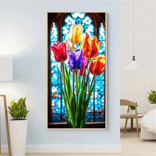 5D Diamond Painting Tulpe Diamond Painting Set Erwachsene, Blume Diamant Painting Bilder Kinder, DIY Diamond Dots Dimond Painting Cross Stitch Stickerei Kunsthandwerk, Geschenke für Wanddeko 47x94inch von Yeefion