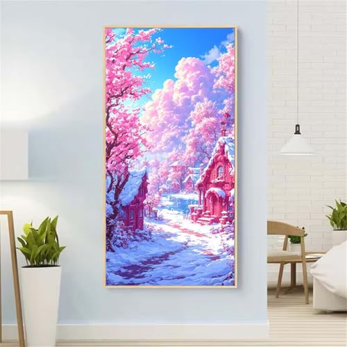 5D Diamond Painting Winter Diamond Painting Set Erwachsene, HäUser Diamant Painting Bilder Kinder, DIY Diamond Dots Dimond Painting Cross Stitch Stickerei Kunsthandwerk Set, für Wanddeko 47x94inch von Yeefion