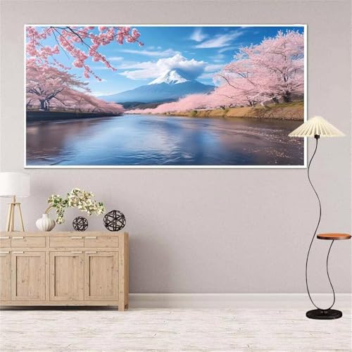 Berg Diamond Painting Groß xxl 55x110 cm Diamond Painting PfirsichblüTe Diamond Painting Erwachsene, 5D Diamant Painting Bilder Kinder, Mosaikherstellung, Home Wand Décor Aesthetic,Geschenke für Damen von Yeefion