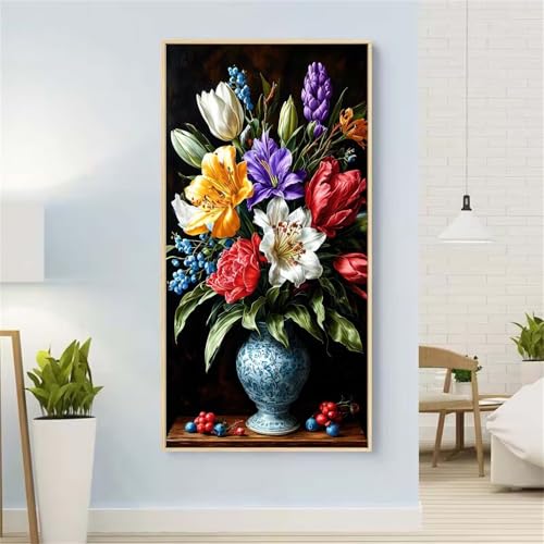 Blume Diamond Painting Groß xxl 40x80 cm Diamond Painting Vase Diamond Painting Erwachsene, 5D Diamant Painting Bilder Kinder, Mosaikherstellung, für Home Wand Décor Aesthetic, Geschenke für Damen von Yeefion