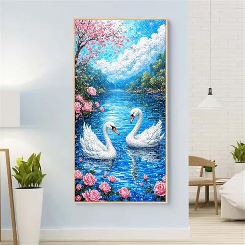 Gans Diamond Painting Groß xxl 55x110 cm Diamond Painting Rose Diamond Painting Erwachsene, 5D Diamant Painting Bilder Kinder, Mosaikherstellung, für Home Wand Décor Aesthetic, Geschenke für Damen von Yeefion