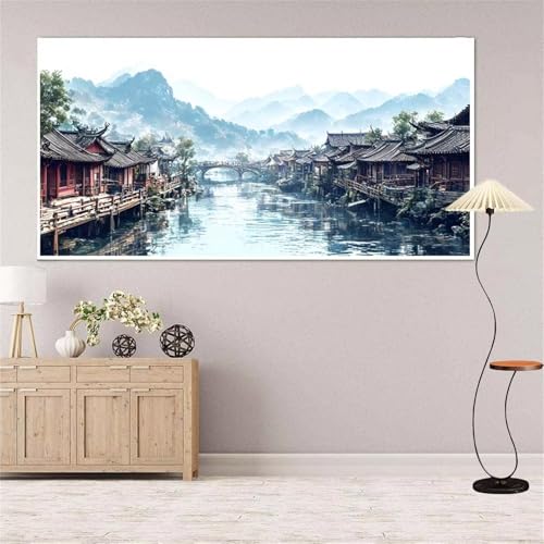 HäUser Diamond Painting Groß xxl 35x70 cm Diamond Painting BrüCke Diamond Painting Erwachsene, 5D Diamant Painting Bilder Kinder, Mosaikherstellung, für Home Wand Décor Aesthetic, Geschenke für Damen von Yeefion