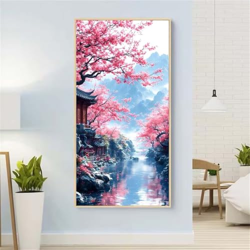 KirschblüTen Diamond Painting Groß xxl 100x200 cm Diamond Painting Landschaft Diamond Painting Erwachsene, 5D Diamant Painting Bilder Kinder, Mosaikherstellung, Geschenke für Home Wand Décor Aesthetic von Yeefion