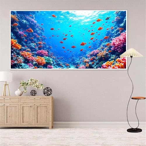 Meer Diamond Painting Groß xxl 35x70 cm Diamond Painting Fischschule Diamond Painting Erwachsene, 5D Diamant Painting Bilder Kinder, Mosaikherstellung, Home Wand Décor Aesthetic, Geschenke für Damen von Yeefion