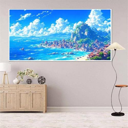 Meer Diamond Painting Groß xxl 35x70 cm Diamond Painting Kleine Stadt Diamond Painting Erwachsene, 5D Diamant Painting Bilder Kinder, Mosaikherstellung, Home Wand Décor Aesthetic, Geschenke für Damen von Yeefion