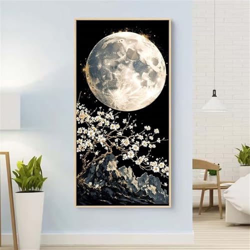 Mond Diamond Painting Groß xxl 40x80 cm Diamond Painting GäNseblüMchen Diamond Painting Erwachsene, 5D Diamant Painting Bilder Kinder, Mosaikherstellung, Home Wand Décor Aesthetic, Geschenke für Damen von Yeefion