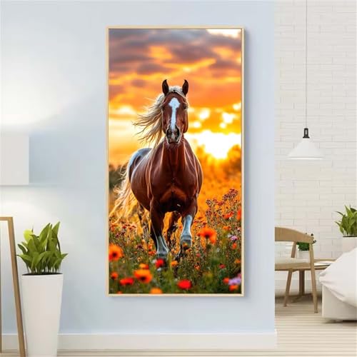 Pferd Diamond Painting Groß xxl 100x220 cm Diamond Painting Blume Diamond Painting Erwachsene, 5D Diamant Painting Bilder Kinder, Mosaikherstellung, für Home Wand Décor Aesthetic, Geschenke für Damen von Yeefion