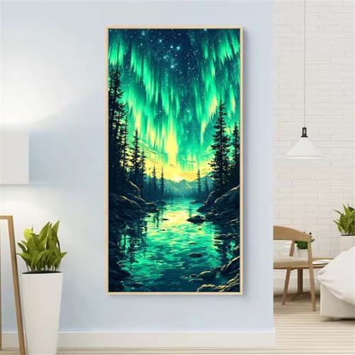 Polarlicht Diamond Painting Groß xxl 100x200 cm Diamond Painting Wald Diamond Painting Erwachsene, 5D Diamant Painting Bilder Kinder, Mosaikherstellung, Home Wand Décor Aesthetic, Geschenke für Damen von Yeefion