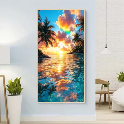 Sonnenuntergang Diamond Painting Groß xxl 100x220 cm Diamond Painting See Diamond Painting Erwachsene, 5D Diamant Painting Bilder Kinder, Mosaikherstellung, Geschenke für Home Wand Décor Aesthetic von Yeefion