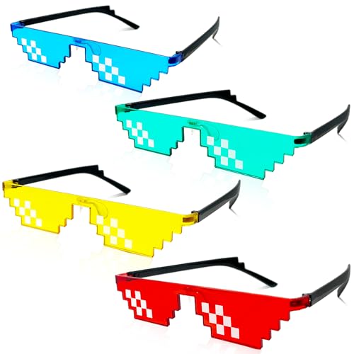 Yeefunjoy 4 Stück Party Brille, Pixel Mosaik Brille Bunt, Lustig Unisex Mosaik Sunglasses, MLG Brille Pixelbrille Sonnenbrille, Karneval Party Fotorequisiten Geburtstag Mitgebsel für Kinder Erwachsene von Yeefunjoy