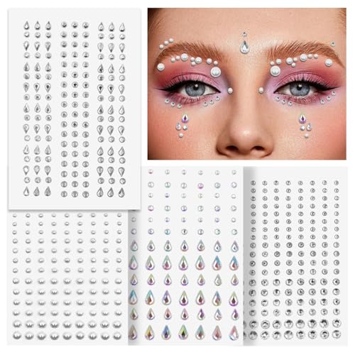 Yeefunjoy 564 Stück Glitzersteine Selbstklebend, Gesicht Sticker Strasssteine für DIY Gesichts Nail Art Dekorationen Make Up, Kristall Schmucksteine für Gesicht Augen Körper für Festival Schminke von Yeefunjoy