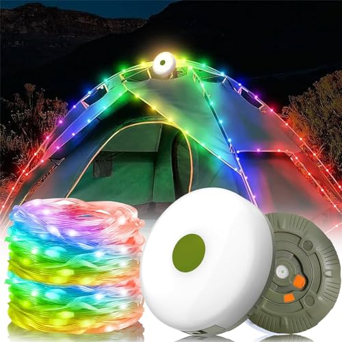 Yeehliny Camping Lichterkette Aufrollbar, 20M Wasserdichte Tragbare LED Lichterkette, USB Wiederaufladbare Campinglampe, Außenlichterketten Outdoor-Lichterkette für Hof, Garten und Wandern (Farbe) von Yeehliny