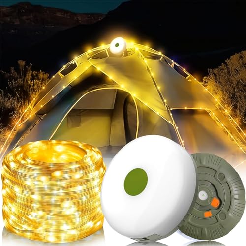 Yeehliny Camping Lichterkette Aufrollbar, 20M Wasserdichte Tragbare LED Lichterkette, USB Wiederaufladbare Campinglampe, Außenlichterketten Outdoor-Lichterkette für Hof, Garten und Wandern (Warm) von Yeehliny