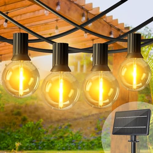 Yeeklab LED Solar Lichterkette Aussen 15M 25+2 Lichterketten Außen G40 Glühbirnen IP45 Wetterfest Solarlichterkette, 4 Modus Solar/USB-Betriebene Solar Lichterkette für Garten Balkon Party Hochzeit von Yeeklab