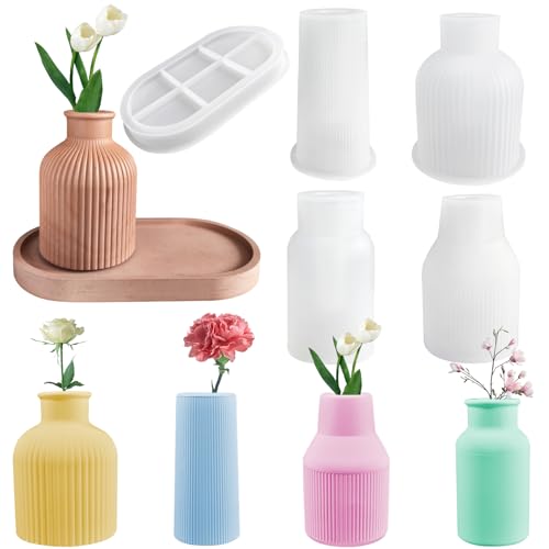 5 Stück Vase Silikonform, DIY Vase Gießformen, Epoxy Silikonformen, Vase Container Formen Set kann Verwendet Werden, um Vasen Stifthalter, Untersetzer Kerzenständer und Handwerk Dekorationen zu Machen von Yeelan