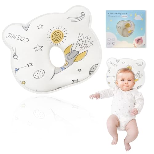 Yeelan Babykissen, 3D Gedächtnisschaum Kinderkopfkissen Gegen Plattkopf, 100% Baumwolle Babykopfkissen für 0-12 Monate Neugeborene, Orthopädisches Lagerungskopfkissen für Kinderwagen, Autositze von Yeelan