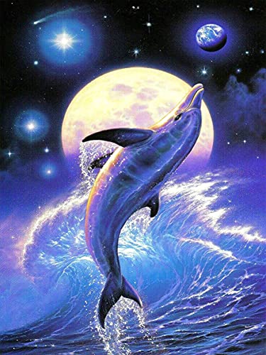 Yeerum DIY 5D Diamond Painting Delfin, 5D Diamant Painting Tier Full Malen Nach Zahlen Erwachsene Stickerei Strass Kreuzstich Kunst Deko 30x40 cm von Yeerum